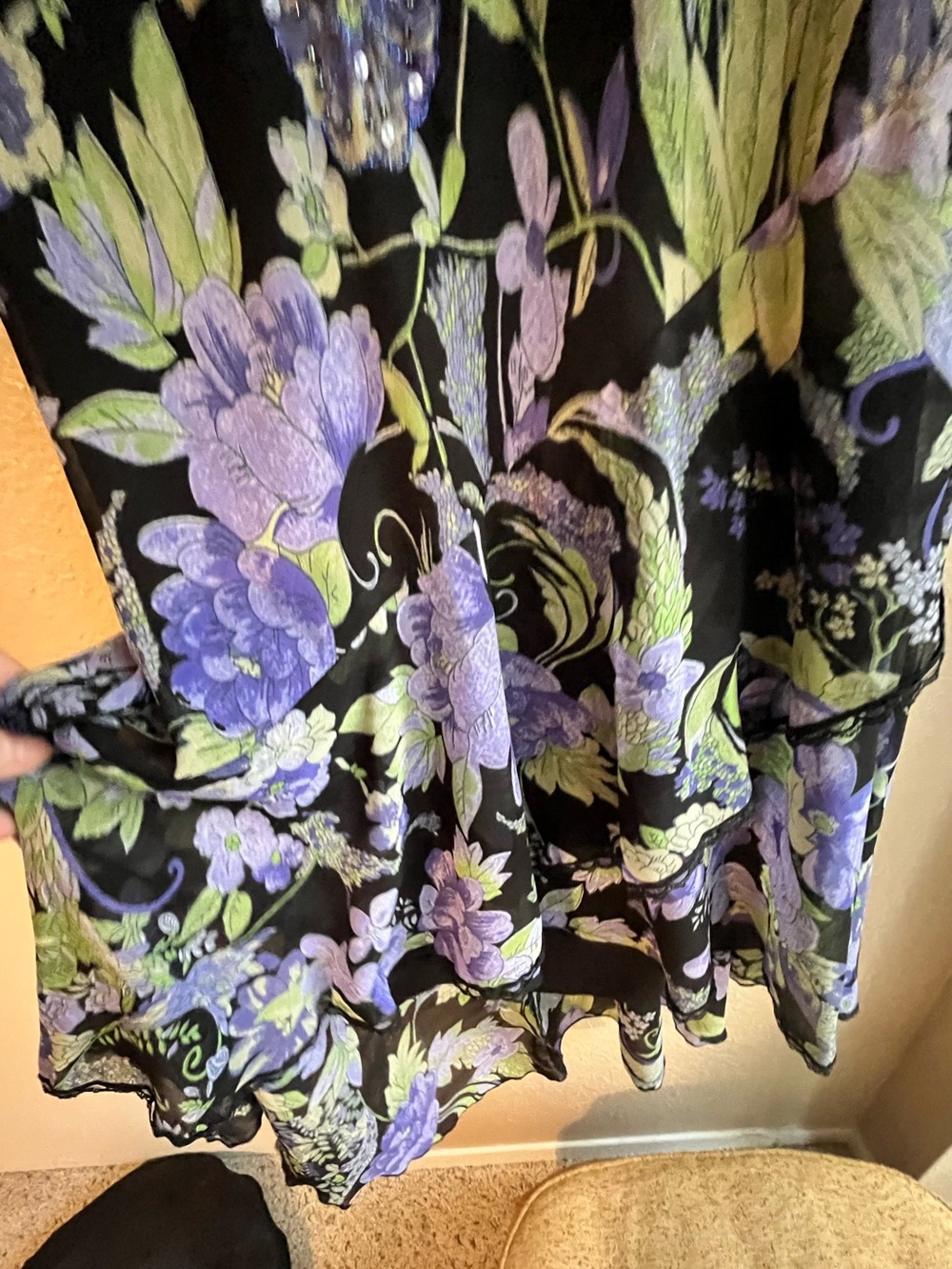 Connected Apparel Black Maxi Dress with Purple and Green Floral Design - Picture 3 of 8